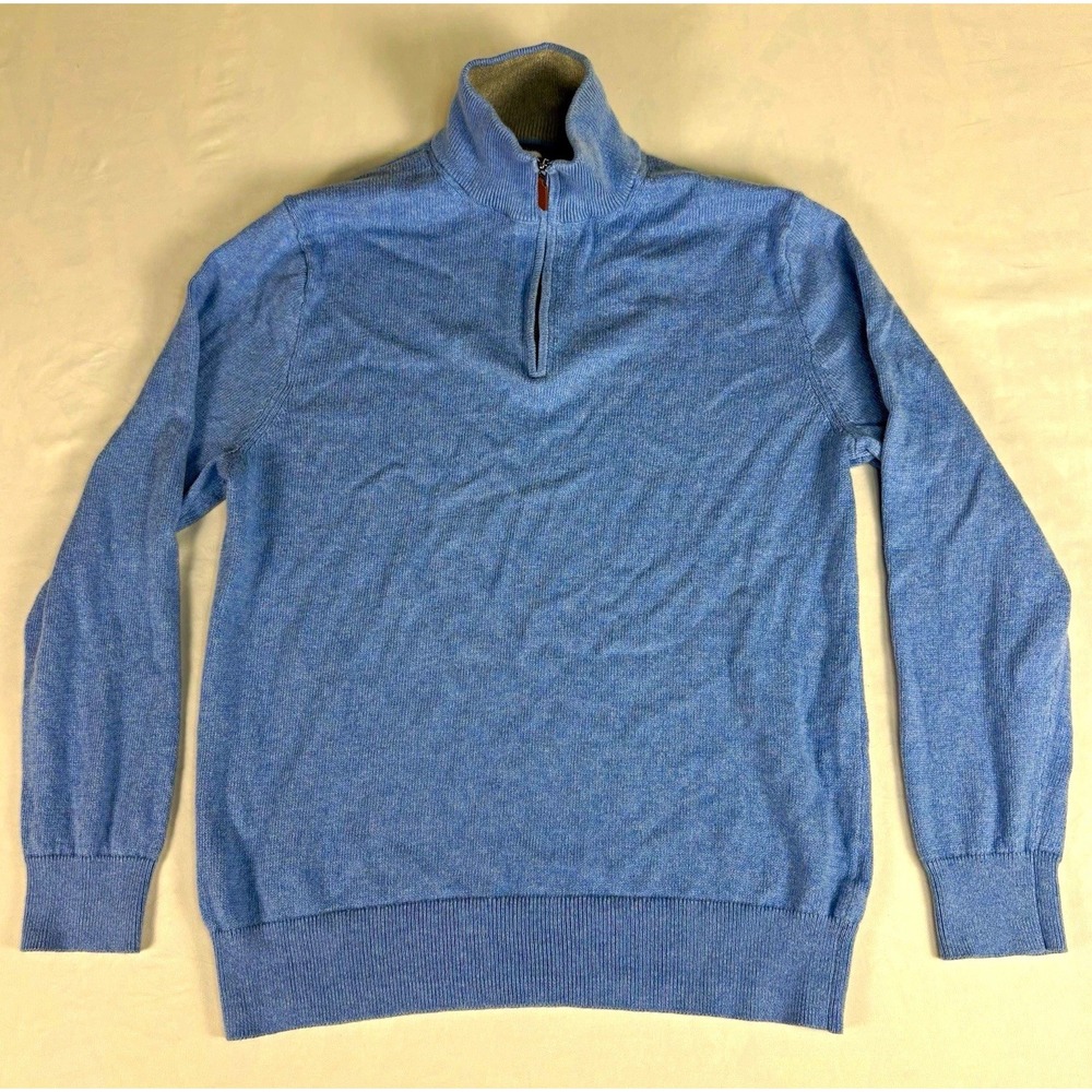 J.Crew Mens 1/4 Zip Pullover Sweater Size M Light Blue Heather 100% Cotton Knit